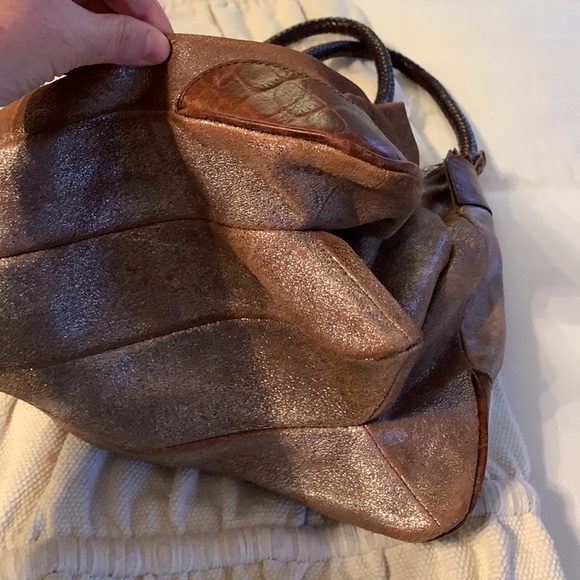 TANO anthropologie brown and Metallic vegan leather bag extra large - Picture 7 of 13